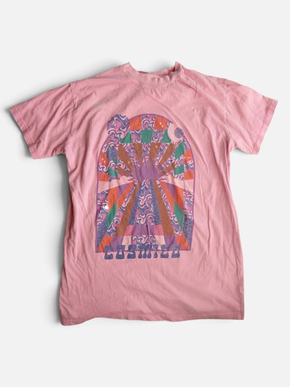 Cotton On Pink Retro 70s Cosmico Psychedelic Graphic Tee Small